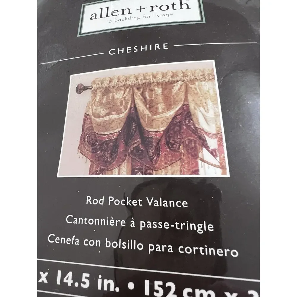 Allen + Roth Cheshire Rod Pocket Valance Red & Gold 60 In X 14.5in NEW
